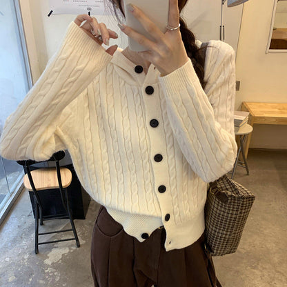 Damen Strickjacke Kapuze Knöpfe Beige - Eveloria