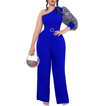 Damen Jumpsuit Asymmetrisch Puffärmel Elegant Eveloria