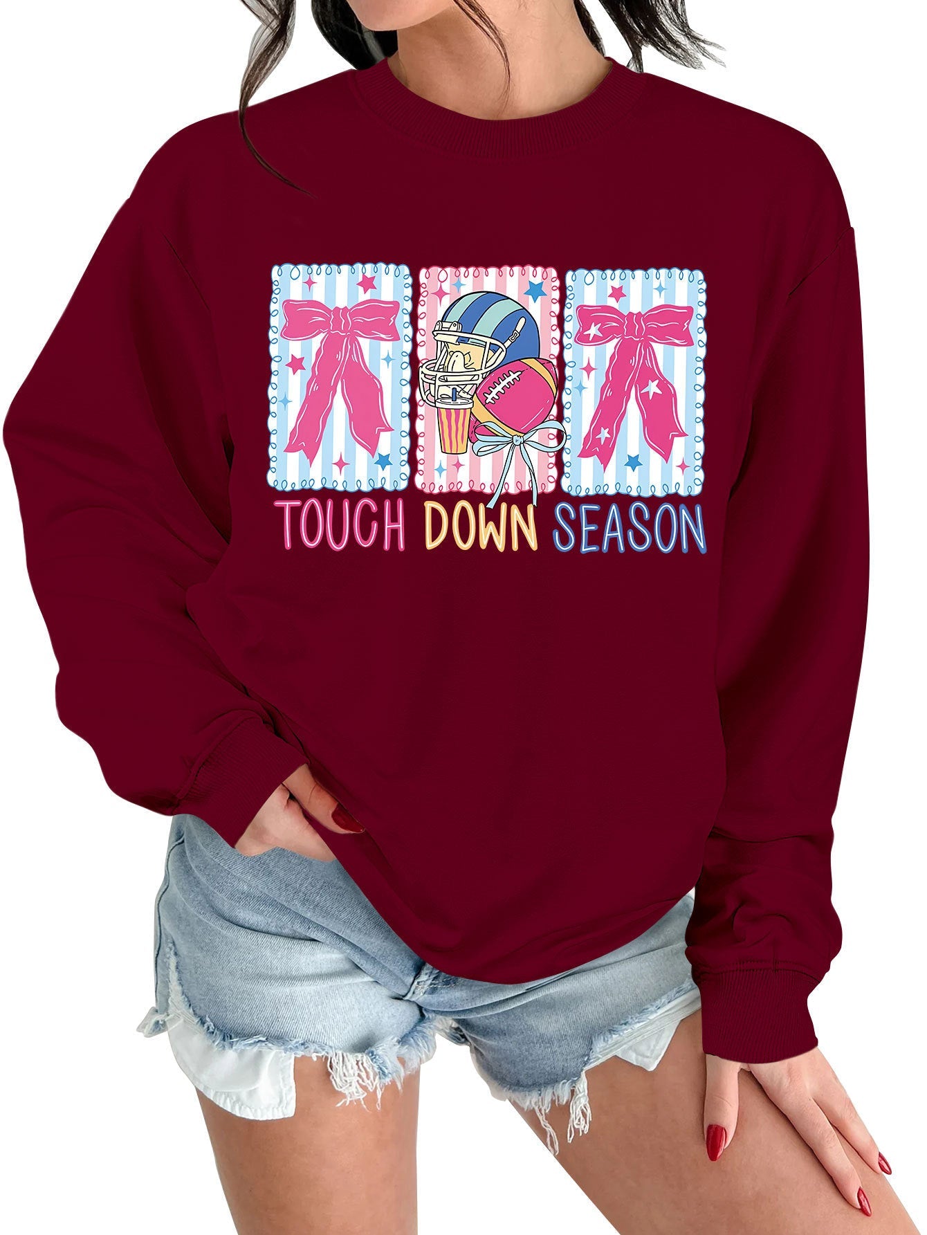 Damen Sweatshirt Football Motiv Lässig Grau Eveloria