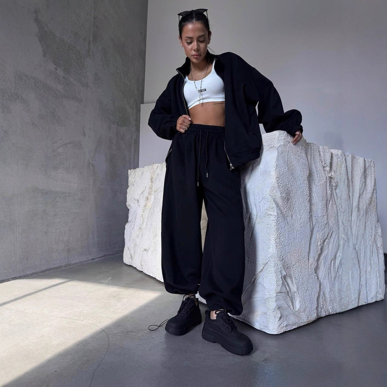 Damen Lounge-Set Weites Sport-Outfit mit Taschen Eveloria