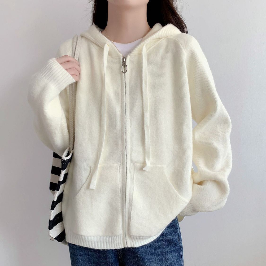 Damen Oversized Kapuzenjacke Kurz Schnitt Praktische Taschen