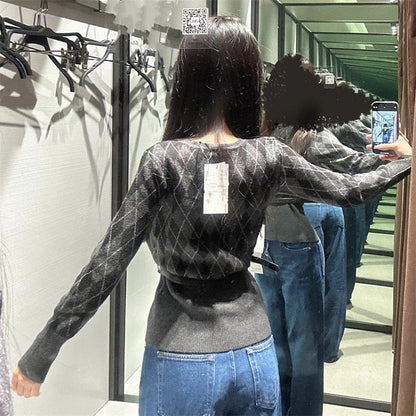 Damen Strickjacke Karomuster Abnehmbarer Gürtel Eveloria
