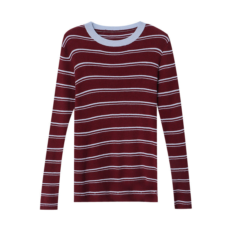 Damen Langarmshirt Streifen Feine Rippstruktur Weiß/