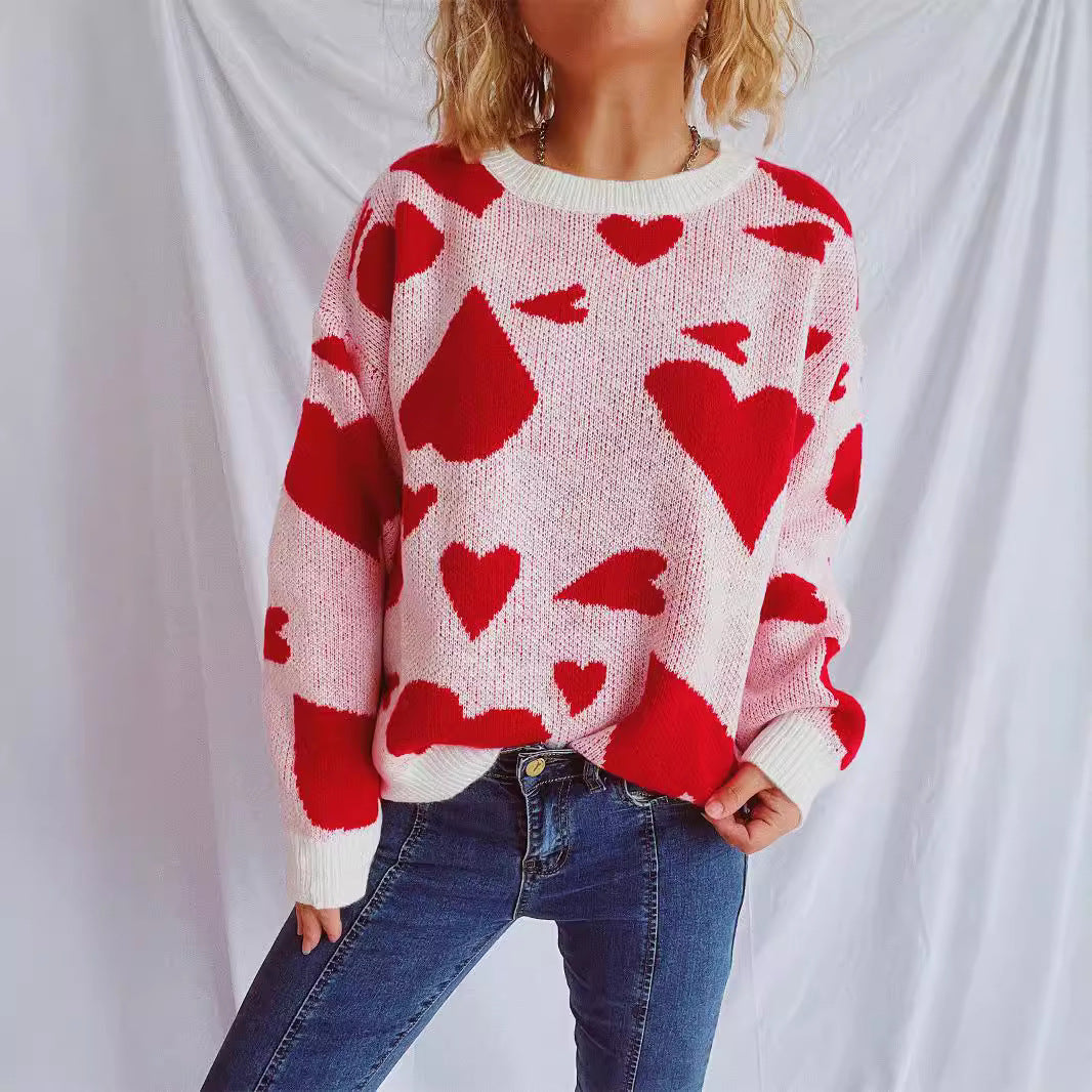 Damen Pullover Herzmuster Weitschnitt Eveloria
