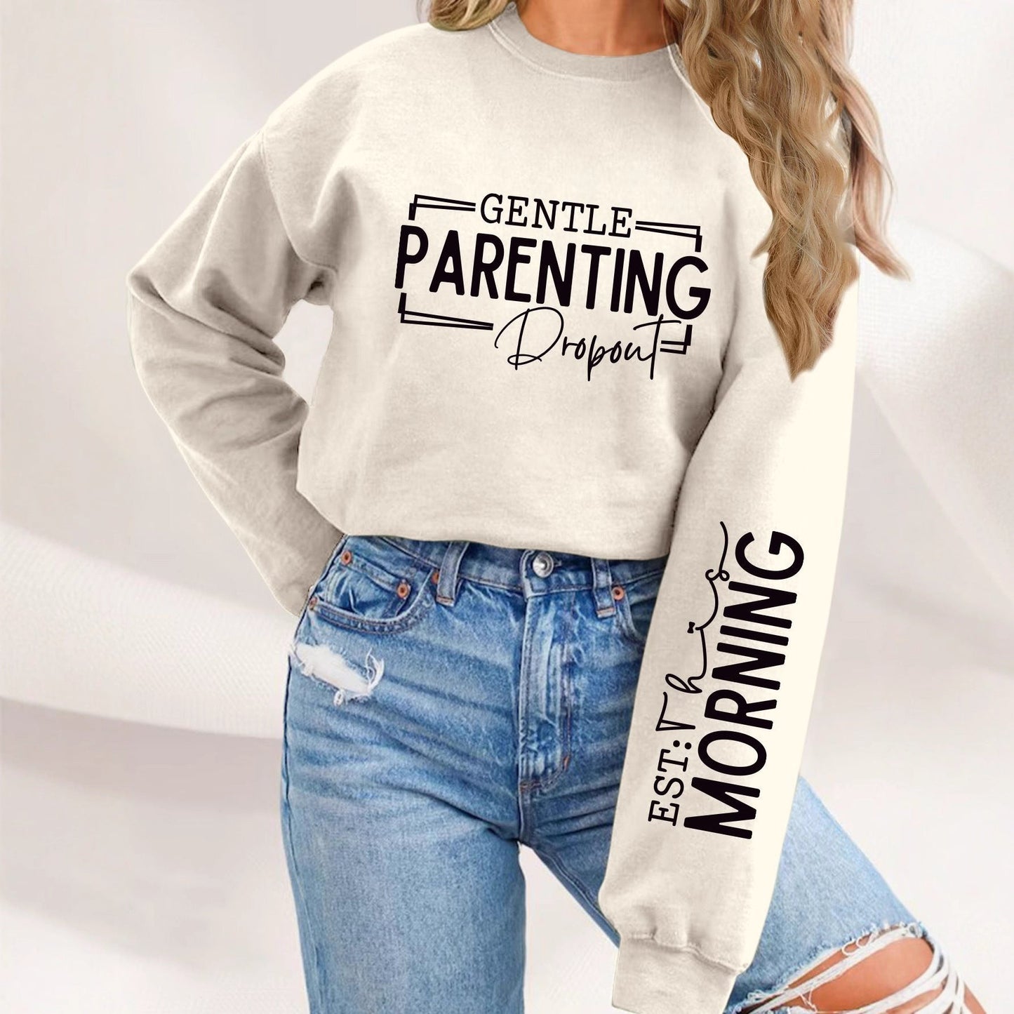 Damen Sweatshirt Elternschaftsmotiv Lässig Grau Eveloria