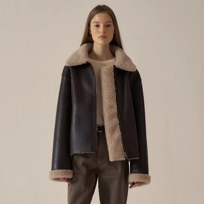 Damen Lederjacke mit Teddyfutter Eveloria