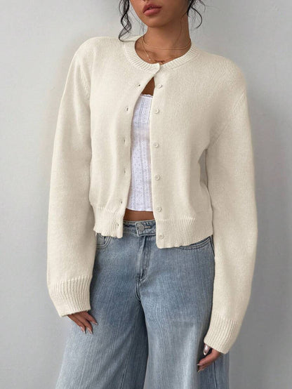 Damen Strickjacke aus softer Baumwolle mit Knöpfen Beige