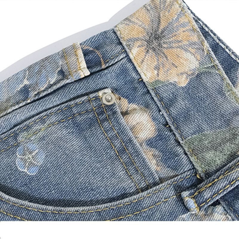 Damen Weite Jeans Floralmuster Eveloria