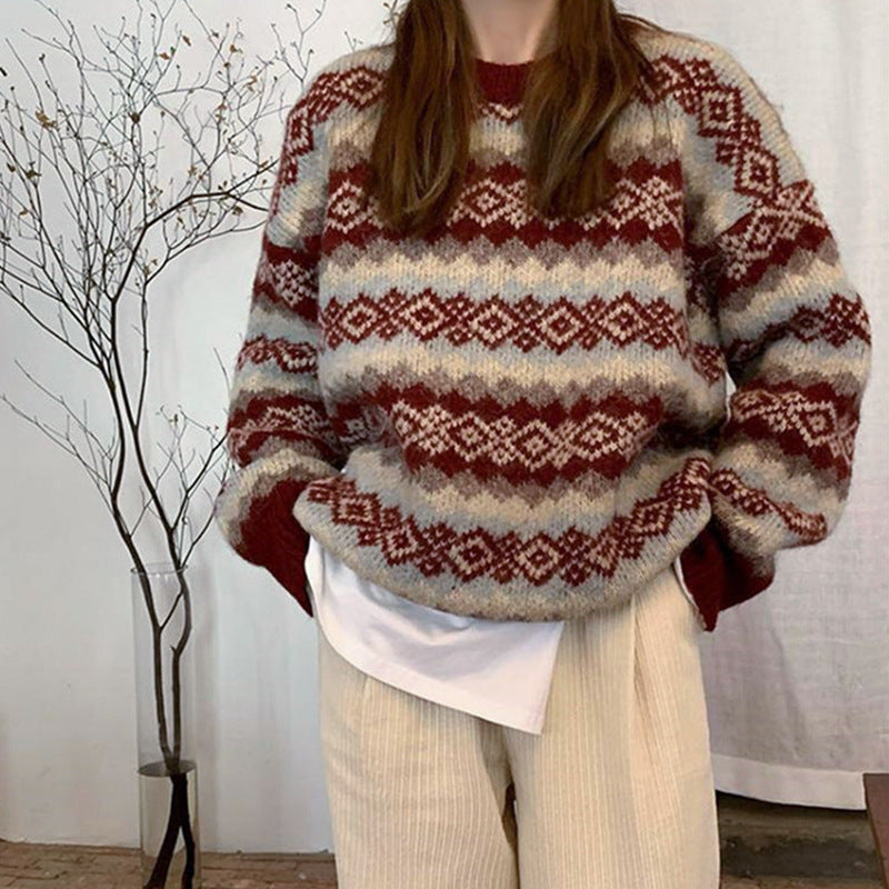 Damen Strickpullover Gemusterter Herzdesign Eveloria
