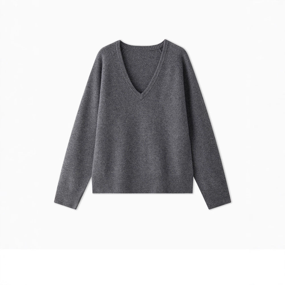 Damen Pullover V-Ausschnitt Kuschelig Grün Eveloria