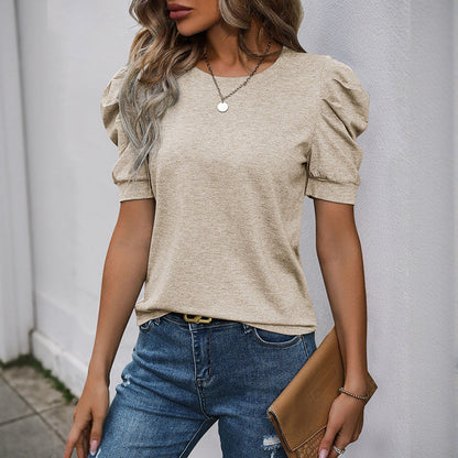 Damen T-Shirt Puffärmel Rundhalsausschnitt Eveloria