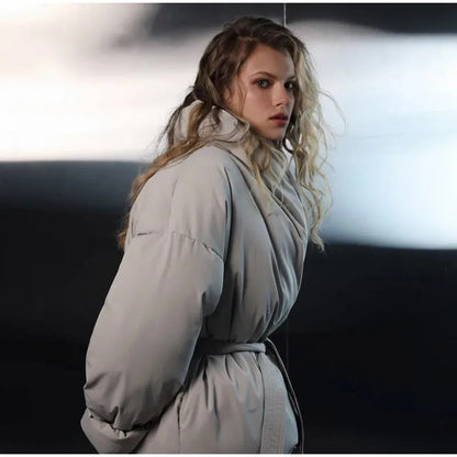 Damen Gefütterte Jacke Mit Bindegürtel Eveloria