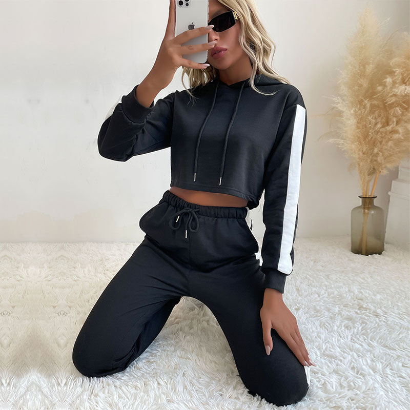 Damen Sport Set Cropped Hoodie Elastische Jogginghosen