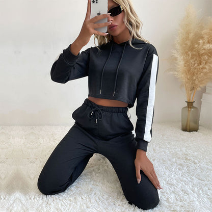 Damen Sport Set Cropped Hoodie Elastische Jogginghosen
