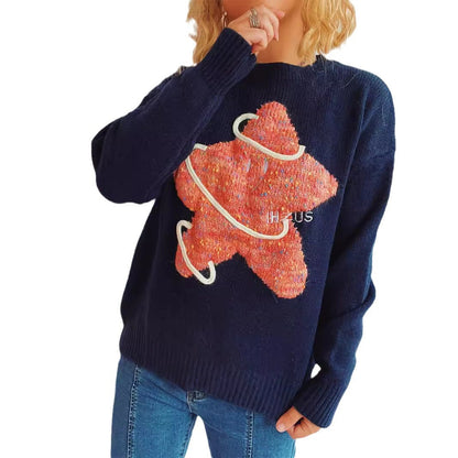 Damen Strickpullover Glitzerndes Sternenmotiv Locker