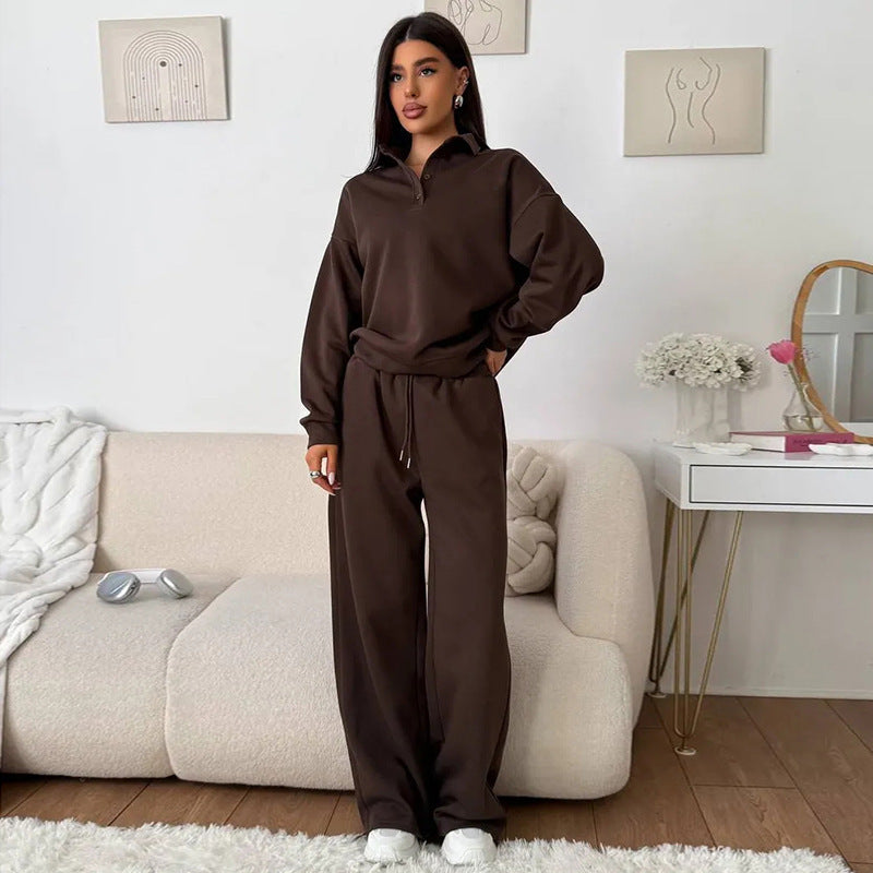 Damen Poloshirt mit weiten Hosen Lässig Beige - Eveloria