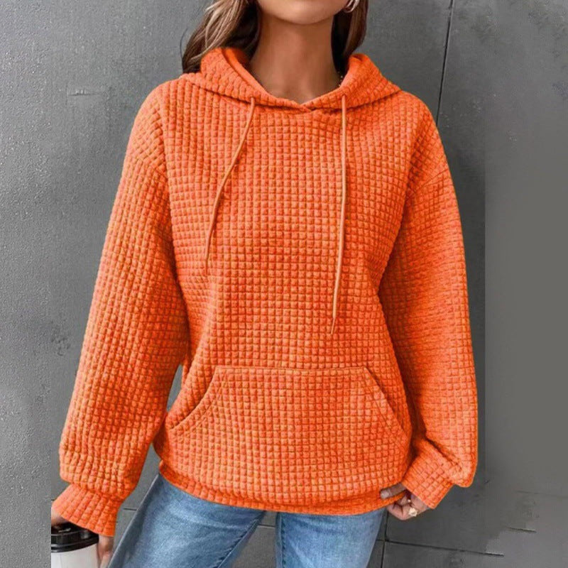 Damen Waffelpullover mit Kapuze und Kängurutasche Grau