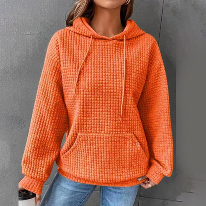 Damen Waffelpullover mit Kapuze und Kängurutasche Grau