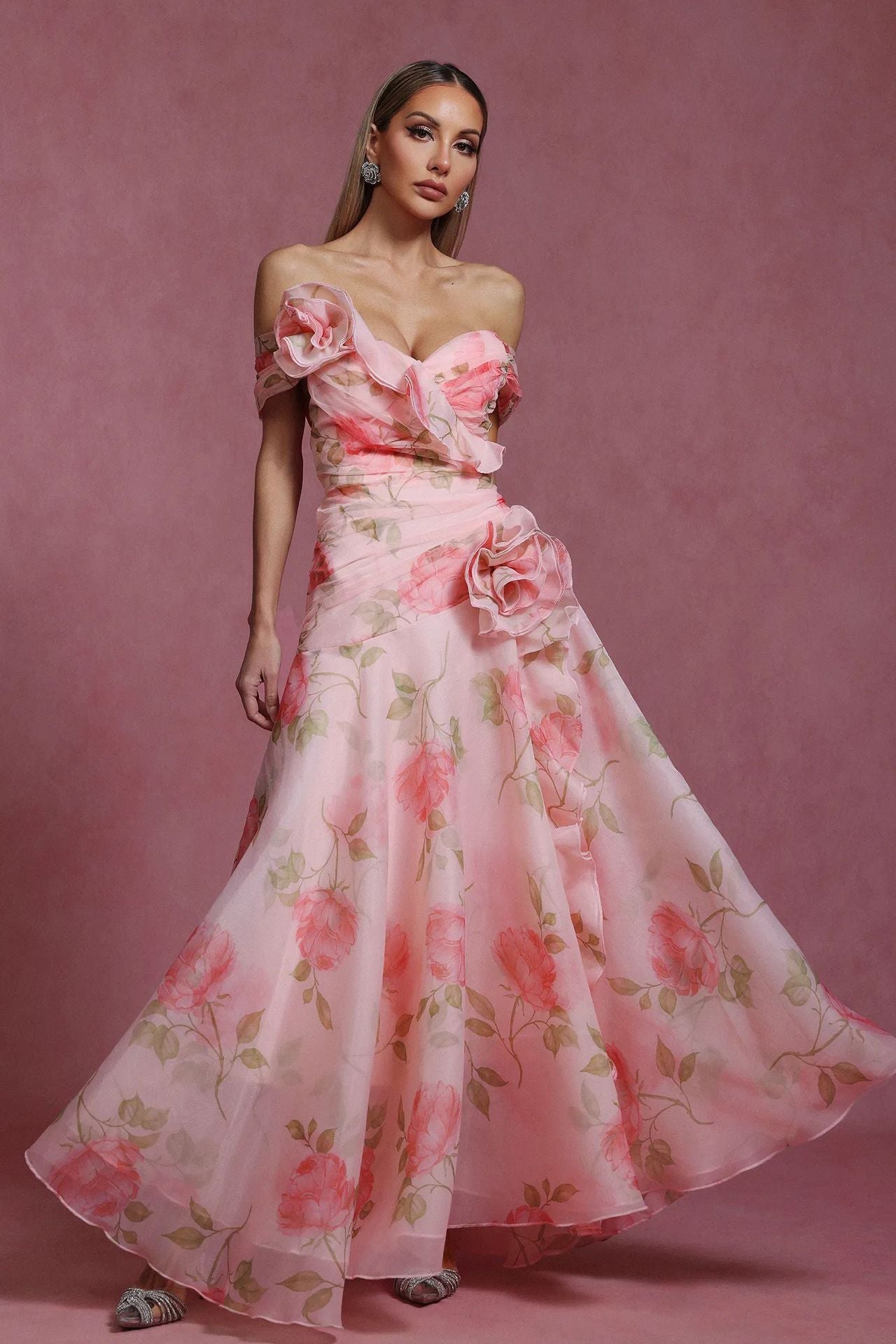 Damen Maxikleid Fließend Blumenmuster Elegant