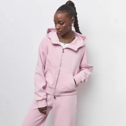 Damen Fleece-Jogginganzug mit Reißverschluss und Taschen