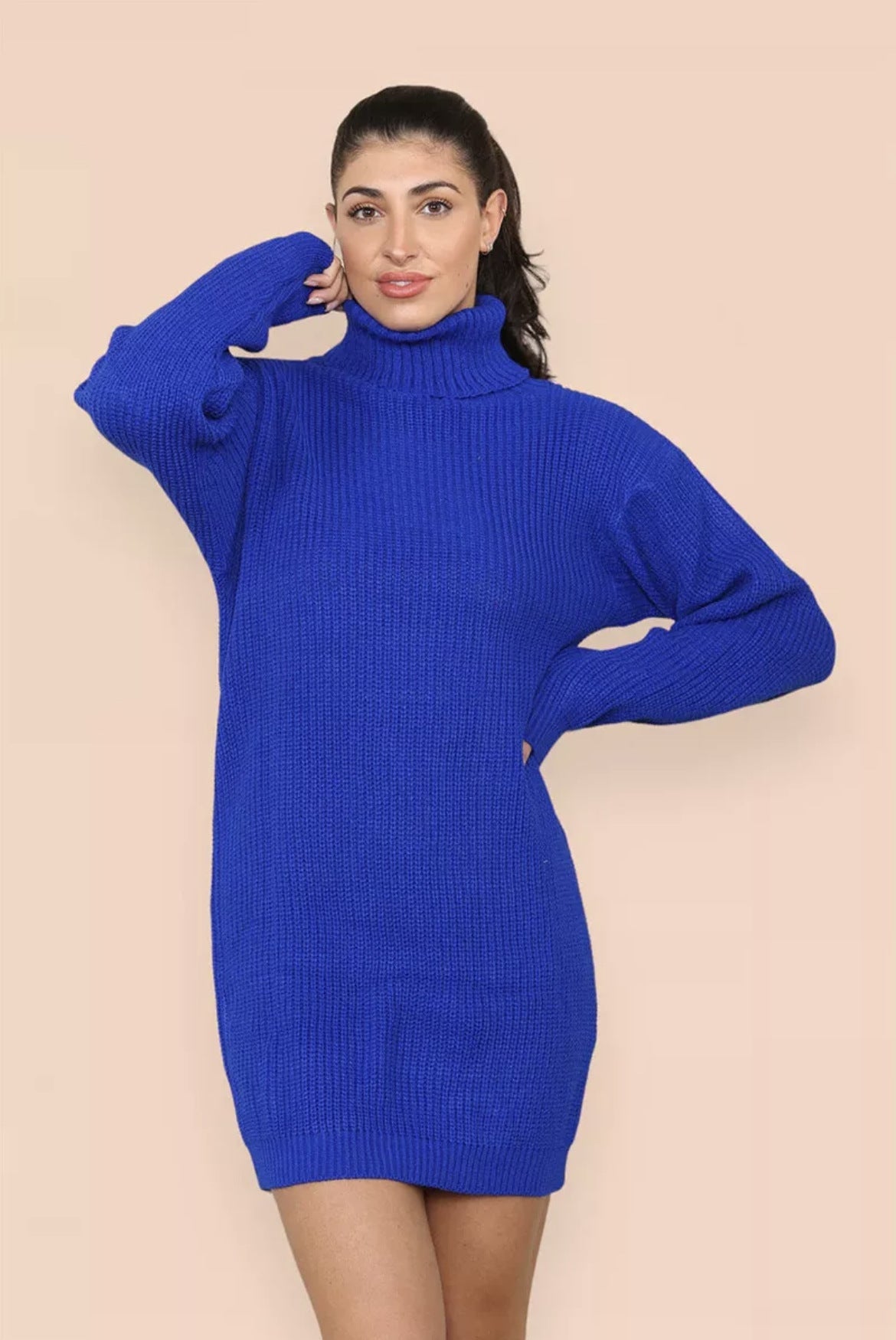 Damen Strickkleid Hochkragen Lässig Eveloria