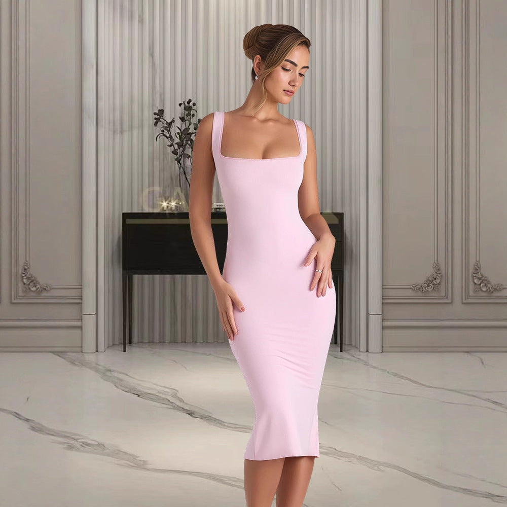 Damen Midi-Kleid Quadratischer Ausschnitt Slim Fit Eveloria