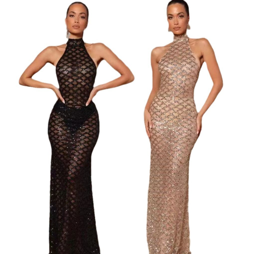 Damen Abendkleid Bodycon Paillettenbesatz