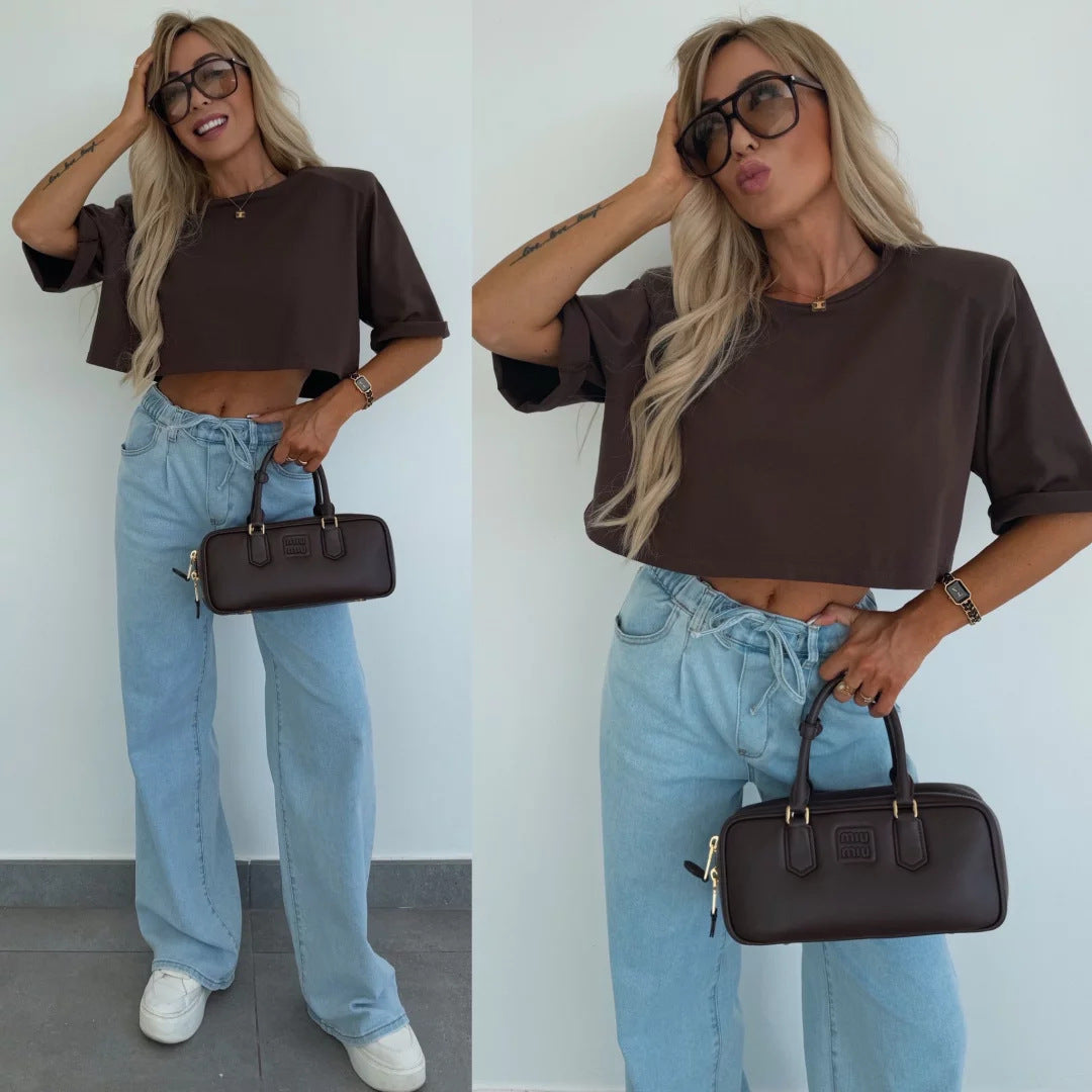 Damen Cropped T-Shirt Weite Ärmel Hochwertiges Material Eveloria - Eveloria