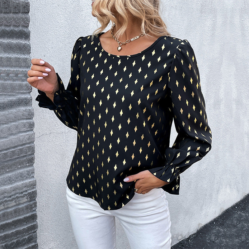 Damen Blusenshirt mit Druck und Puffärmeln Elegant