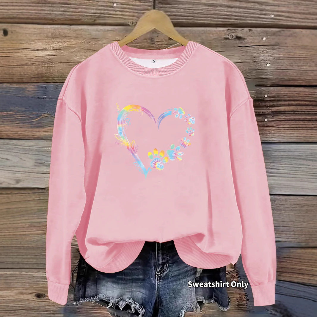 Damen Sweatshirt Florales Herzdesign Bequem Grau