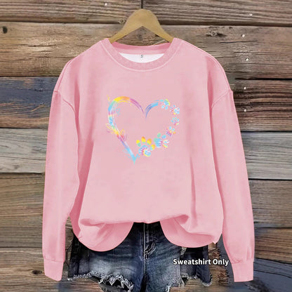 Damen Sweatshirt Florales Herzdesign Bequem Grau