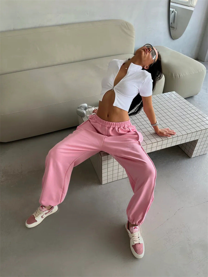 Damen Freizeithose Weites Bein Elastischer Bund