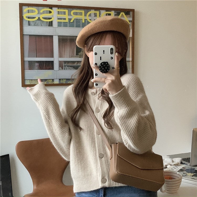 Damen Strickjacke Weit Schnitt Mit Knöpfen Beige
