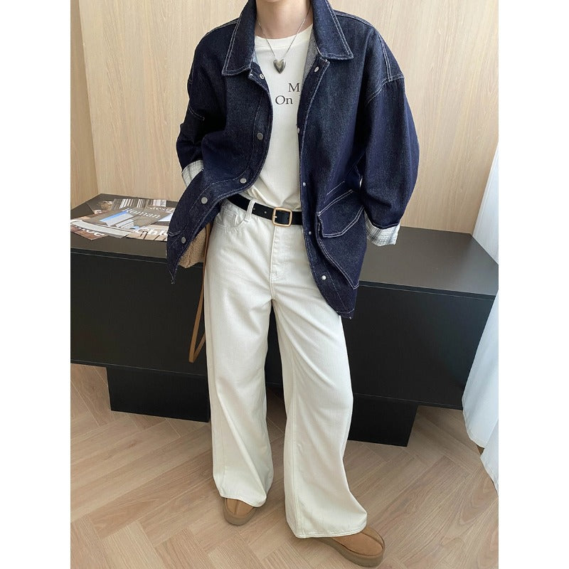 Damen Vintage Jeansjacke mit Taschen und Druckknöpfen Blau Eveloria