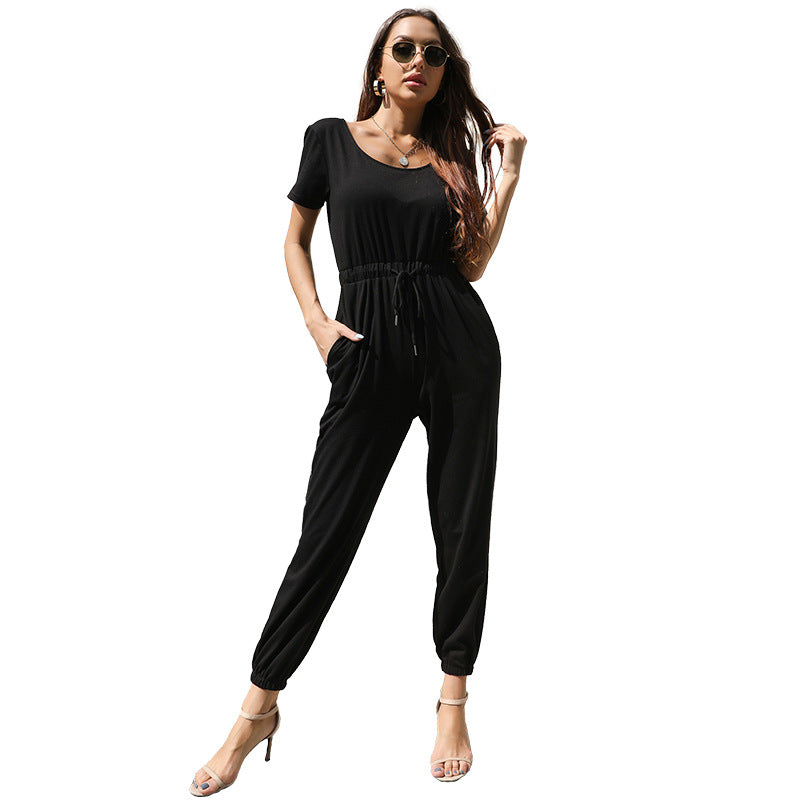Damen Jumpsuit Elastisch Mit Seitentaschen Eveloria