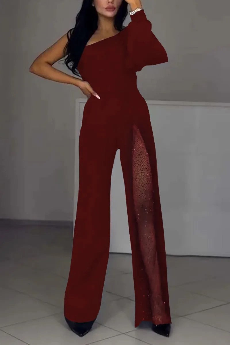 Damen Jumpsuit Elegant Transparenz-Details