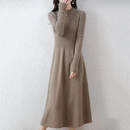 Damen Strickkleid Hochkragen Rippstruktur Anthrazit