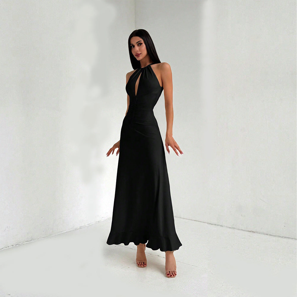 Eveloria Damen Maxikleid Schlüssel-Ausschnitt Fließender Saum