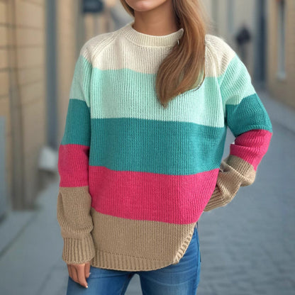Damen Strickpullover Gestreift Bunt Lässig