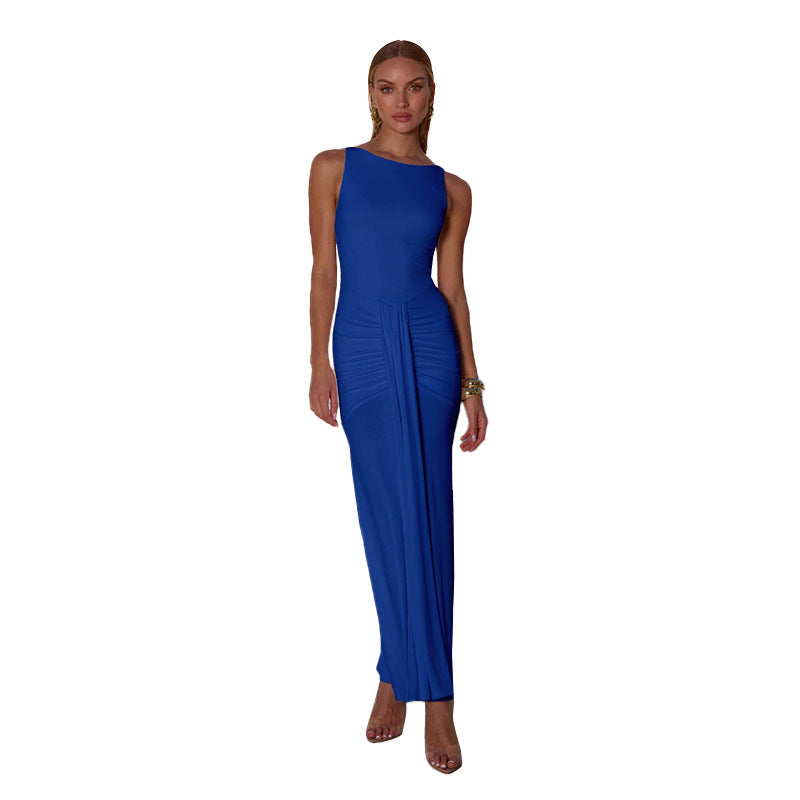 Damen Maxikleid Asymmetrischer Ausschnitt Raffung Effekt