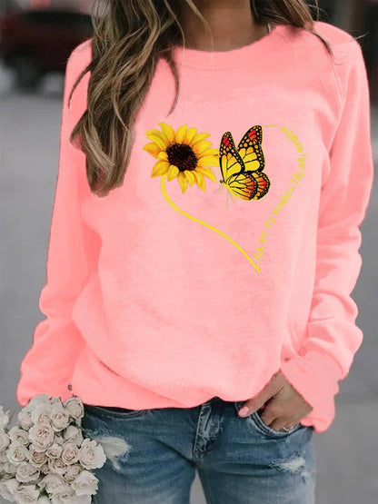 Damen Sweatshirt Grafisches Motiv Schmetterling Sonnenblume Eveloria