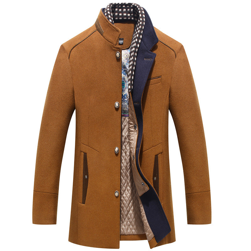 Herren Slim Fit Wollmantel dunkelblau