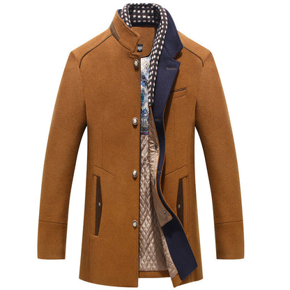 Herren Slim Fit Wollmantel dunkelblau
