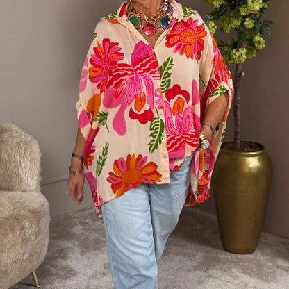 Damen Kimono Bluse Bunt Blumen Design