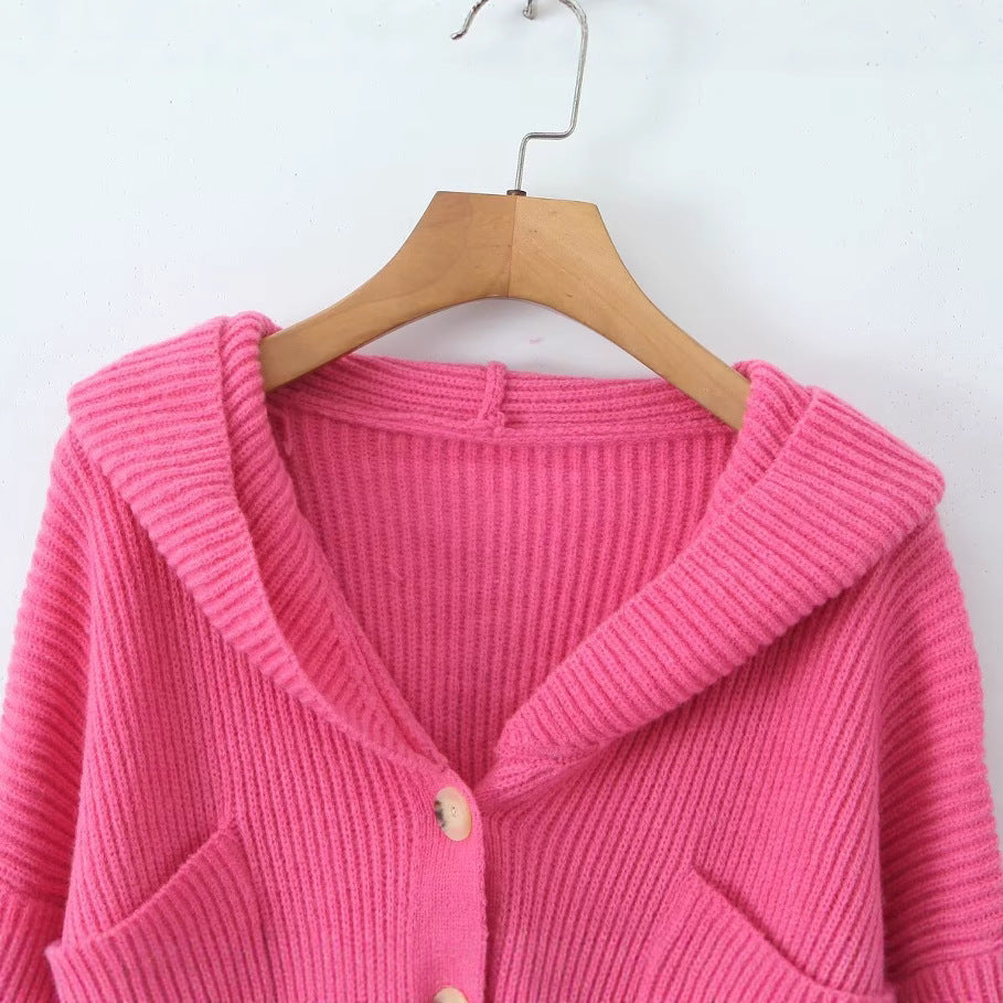 Damen Kuschelige Strickjacke mit Kapuze und Knopfverschluss
