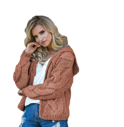 Damen Grobstrickjacke Kapuze Asymmetrisch Eveloria