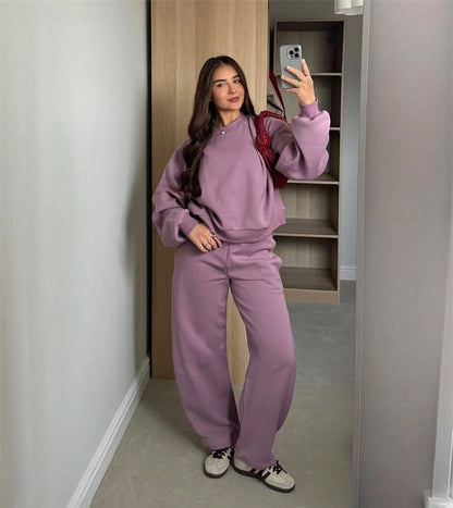 Damen Sweatshirt Set Cropped Jogginghosen Bequem Grau Eveloria