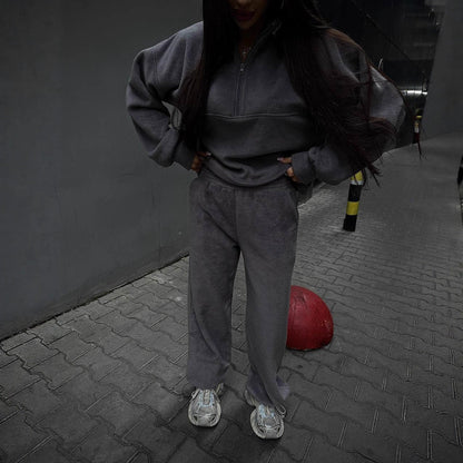 Damen Fleece-Jogginganzug Stehkragen Reißverschluss Eveloria