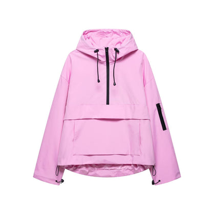 Damen Windjacke Funktionale Kapuzenjacke mit Kängurutasche Schwarz - Eveloria