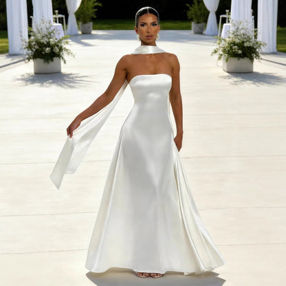 Damen Trägerloses Abendkleid Satin Rock Eveloria